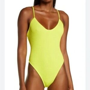 Good American Always Fits One Piece Women 5/6 2-3XL Electric Yellow Textured